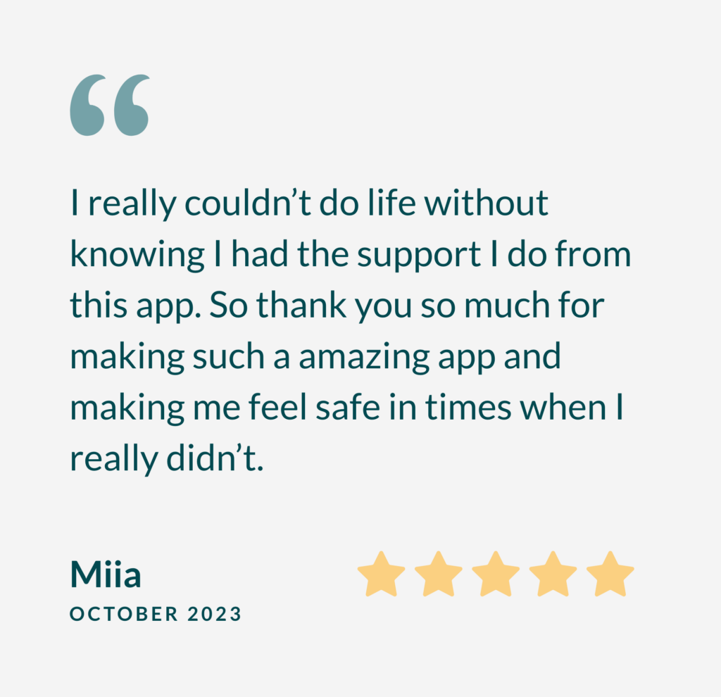 5 stars reviews from Miia on october 2023 for Lyfsupport app